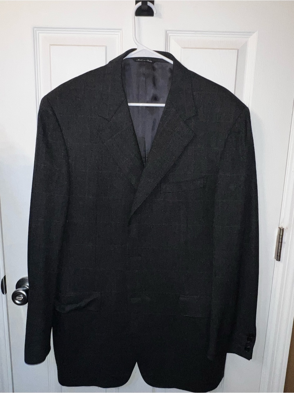 Canali Men’s Blazer US44L Charcoal Wool Cashmere Herringbone Sport Coat FLAW